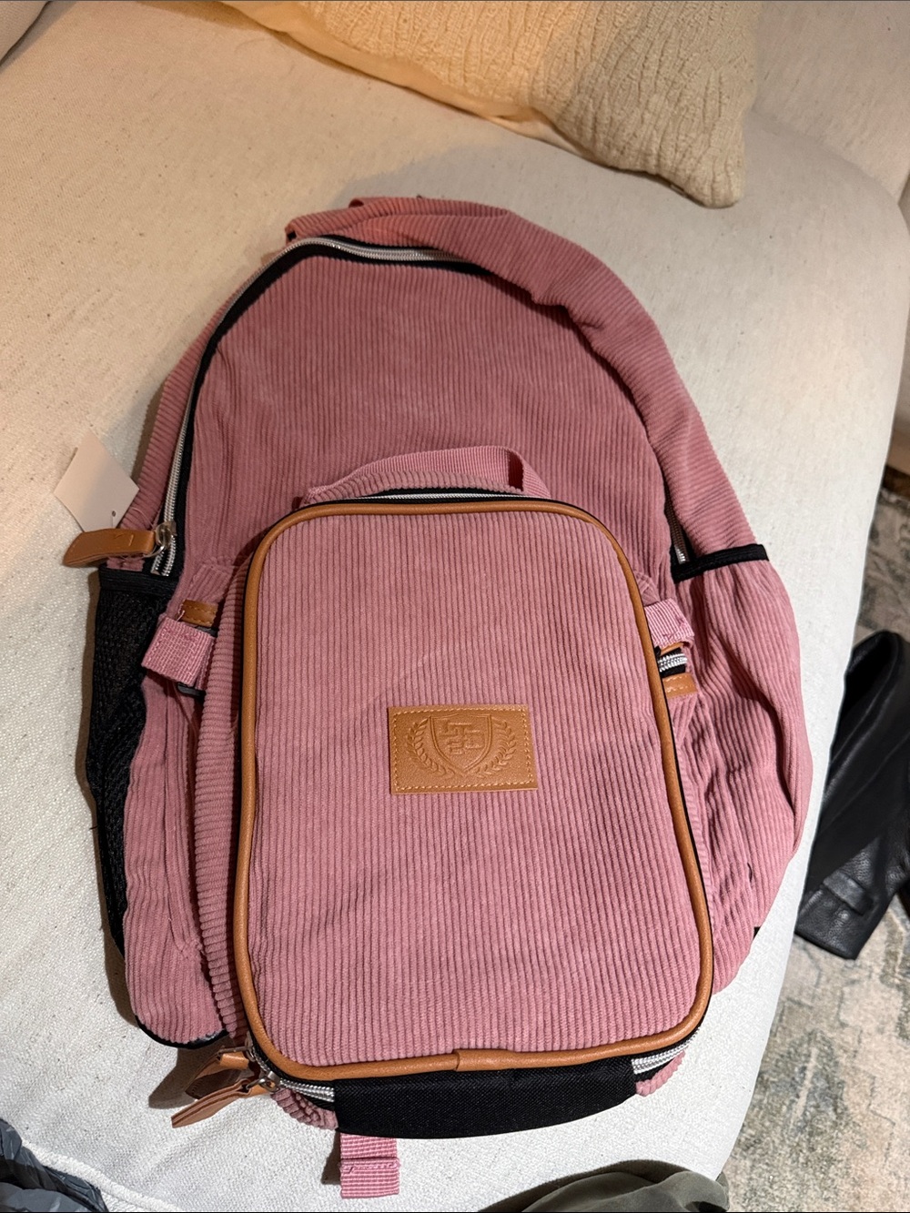 Limited Too Pink Corduroy Backpack with Tan Accents